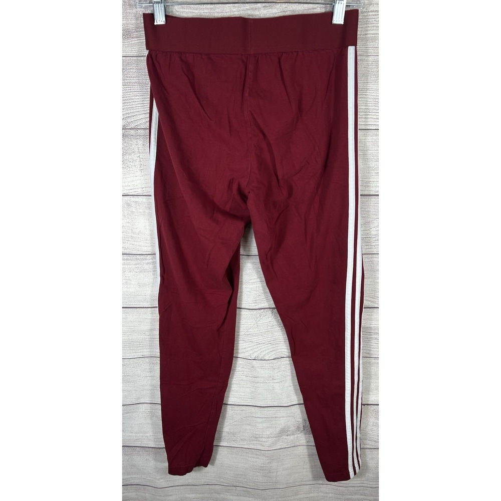 Adidas Women's Red Leggings Size L 16-18 3 Stripe Athletic Pants - Picture 3 of 7